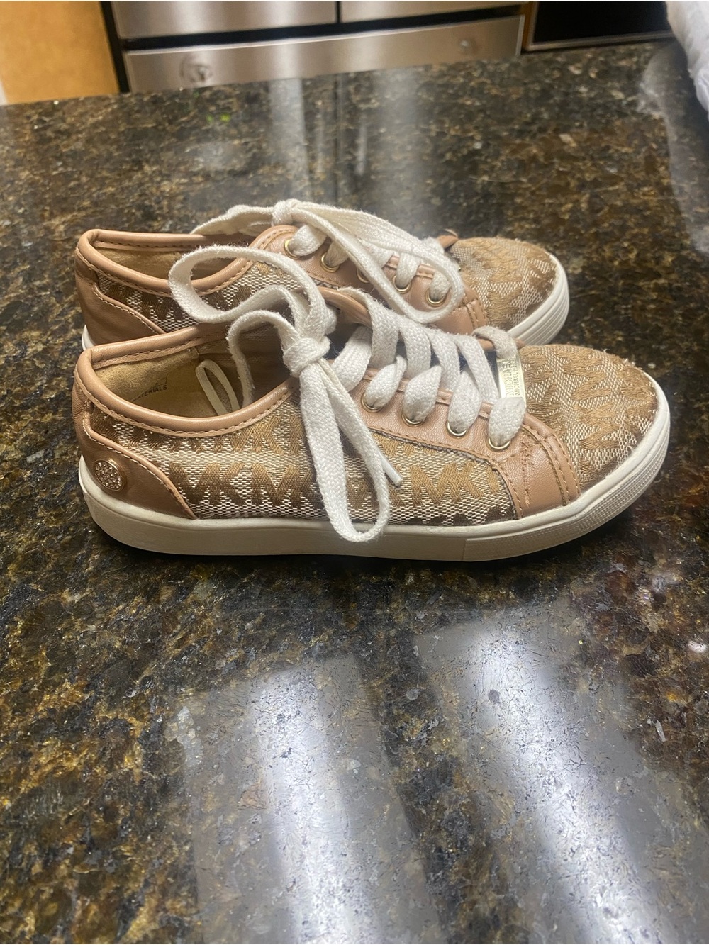 Michael Kors Beige Tan Logo Low-Top Kids Sneakers